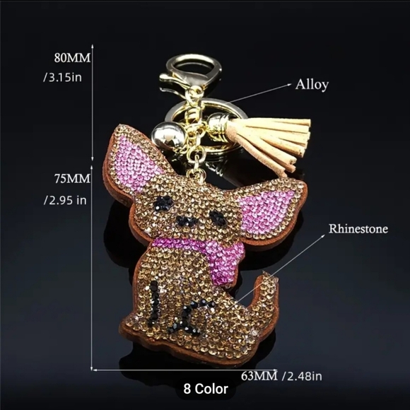 NWT Black & Pink Rhinestone Dog keychain/bag charm. - Picture 2 of 2